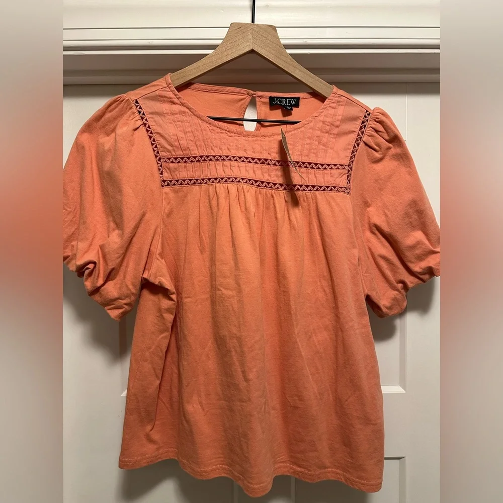 NWT J.Crew Coral Bubble Sleeve Top, Coral,‎ Large